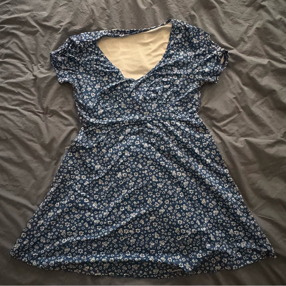 Blue Dainty Floral A Line Women’s Dress- Medium